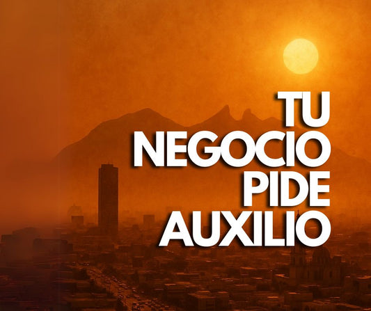 Monterrey con calor extremo y mensaje "Tu negocio pide auxilio", ideal para promocionar aislamiento térmico en techos y muros.